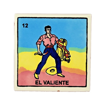 Lotería Tile   El Valiente #12 | Mexican Ceramic Folk Art Decorative Tile