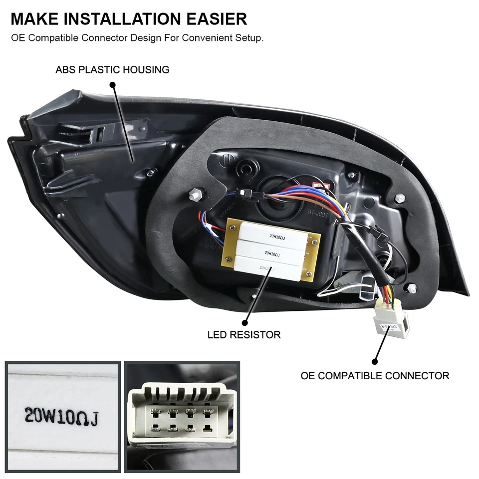 Fits 2008-2010 BMW E60 5-Series 4 Door Jet Black Housing Red LED Bar Tail Lights - Изображение 4 из 4