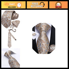 Silk Solid Paisley Tie Set with Pocket Square Cufflinks - Classic Formal Wear