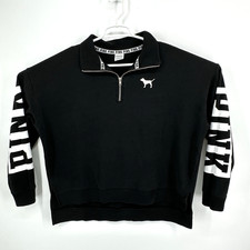 Victoria's Secret Pink Black Boyfriend Quarter Zip Pullover Spell Out Size L