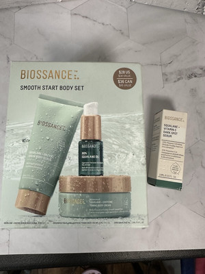 NIB Biossance Smooth Start Body Set & Squalane + Vitamin C Dark Spot Serum