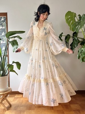RARE VTG 70s Gunne Sax Dogwood Lace Up Corset Balloon Sleeve