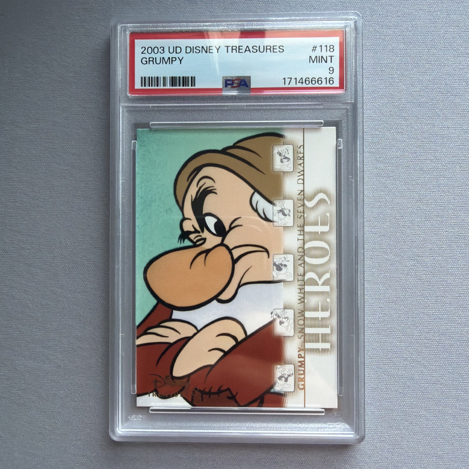 Grumpy 2003 Upper Deck Disney Treasures #118 PSA 9 Snow White & The Seven Dwarfs