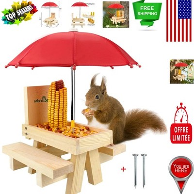 Sturdy Squirrel Picnic Table Feeder with Solid Wood & Weather-Resistant Design