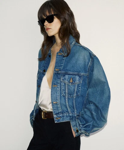 SAINT LAURENT (YSL) Giacca denim blu giapponese Saint Laurent anni 80 nuova con etichetta esaurita