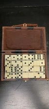 Vintage Set Of Dominos W/ Center Pins & Case