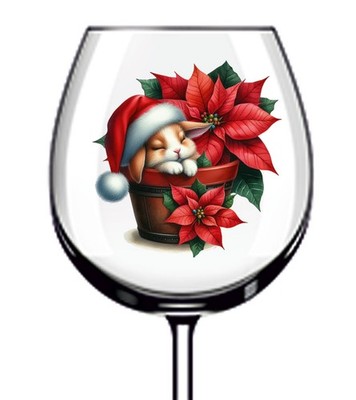 12x Weihnachten schlafender Hase Kaninchen Rose Vinyl Aufkleber Abziehbild Weinglas Flasche