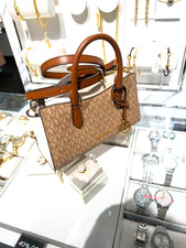 Michael Kors Arden Women Small Color-Block MK Logo Top Zip Messenger Bag Camel