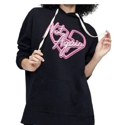 Wildfox Not Again Roadtrip Hoodie Black Neon Pink Heart Tunic Sweatshirt L