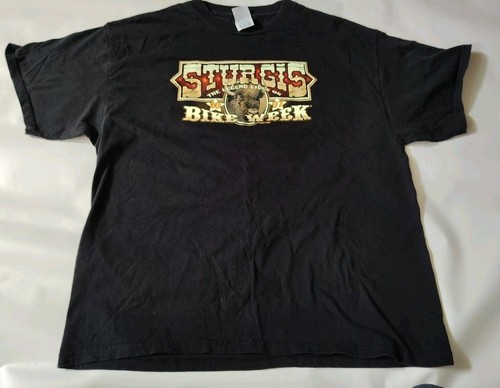 Sturgis Biker Shirt Bike Week Rally Bison Buffle Noir Chemise XL Y2K 2007 - Photo 3/5