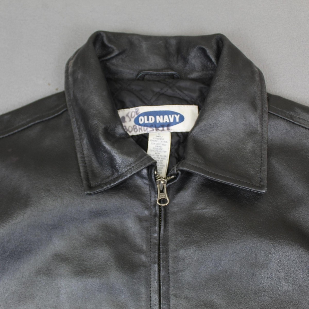 OLD NAVY ブラックレザーシングルライダース Vintage Old Navy Jacket Mens Large Black Leather Bomber Lined Full