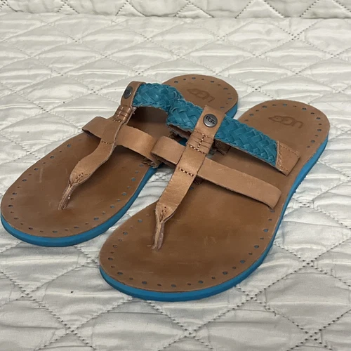 Sandali bassi UGG donna Australia Audra pelle marrone blu acqua boho scarpe 6