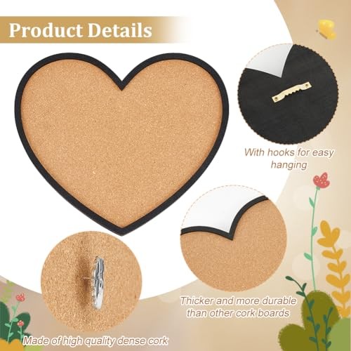 Pin Board Heart Cork Board Bulletin Display Board, 0.8inch Thick Wall Mounted - Picture 5 of 7
