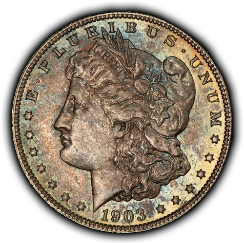 1903 $1 Morgan Silver Dollar - Neon Rainbow Accent Toning - UNC - SKU-D7363