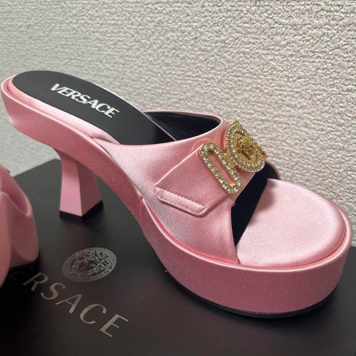 Versace Pink Mules Open Toe Medusa Rhinestone Gold Hardware Size US7 U3925 - 第 4/12 張圖片