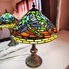Vintage Quality Bronze Reproduction Tiffany Style Dragonfly Stained Glass Lamp