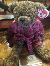 TY Tyrone Beanie Babies Brown Bear In Sparkly Maroon Robe 12 with tags