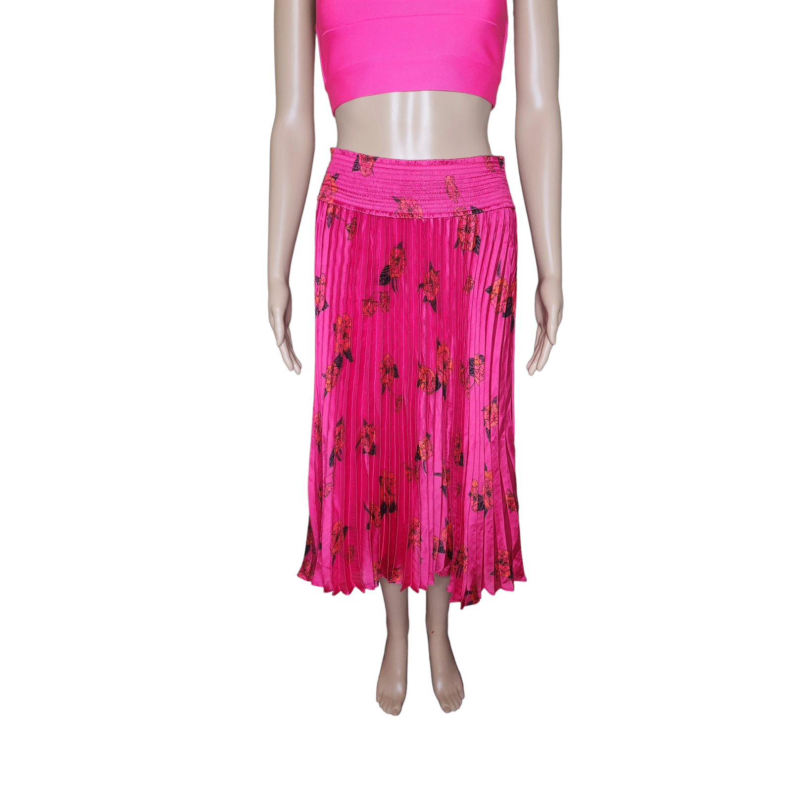 Banana Republic midnight floral women's red accordion pleat midi skirt