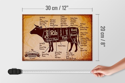 Holzschild Kuh 30x20 cm Beef cuts Organic Metzgerei Wand Schild wooden sign - Picture 5 of 5