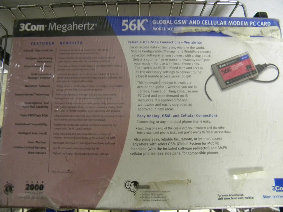 Two New 3Com Megahertz PCMCIA 56k Cellular Modem PC Card 6" Dongle Cable 3CCM756 - Image 2 of 2