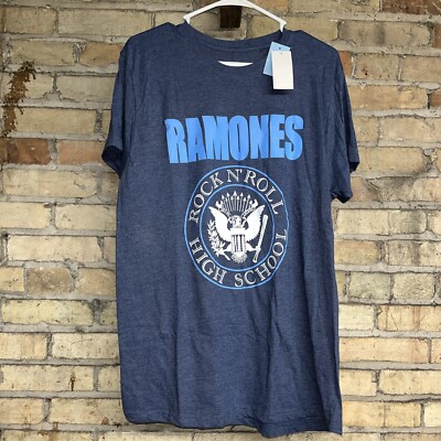 Womens NWT SZ XL Ramones 1-2-3-4 Rock N'Roll High School Graphic T-Shirt Blue