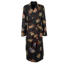 Dolce & Gabbana Silk Crown King Print Robe Coat Dressing Gown Black 12229
