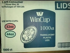 WINCUP TRANSLUCENT PLASTIC LIDS 32-44OZ 1000 Ct 10 PKG of 100 L32S SEALED NEW ! 