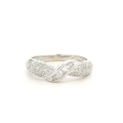 14k Weißgold 0,60ctw Pave Baguette Diamant verdreht Mitte Ehering Ring