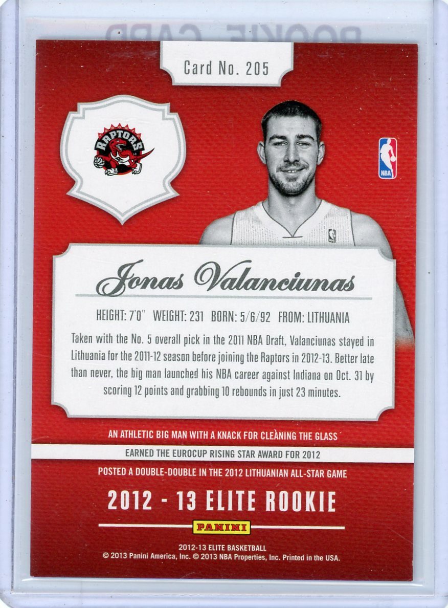 jonas valanciunas 2012-13 panini elite rookie 173/599 raptors | eBay
