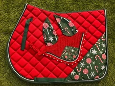 Candy Santa English Saddle Pad Set Numnah Horse Ear Bonnet Saddle Cloth