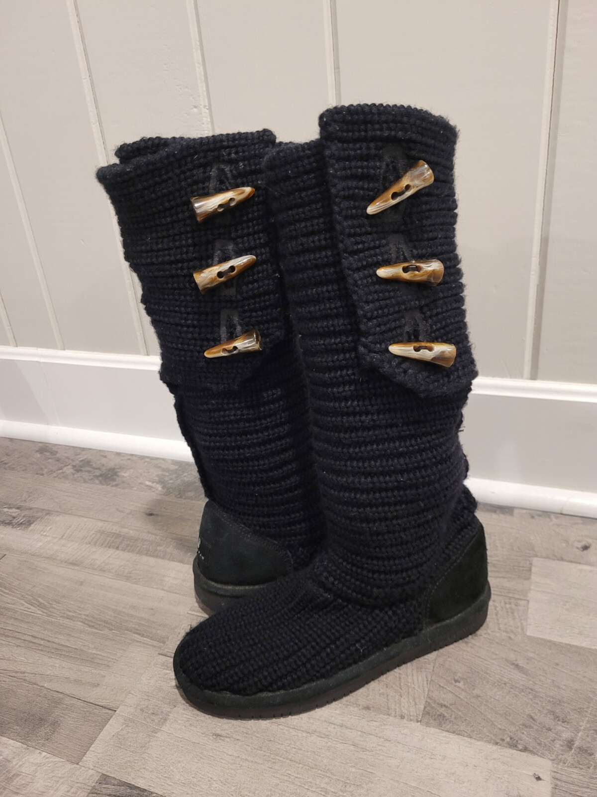 Women's Beartpaw Knee-High Knit Slipper Boots - Black - Size 7-image