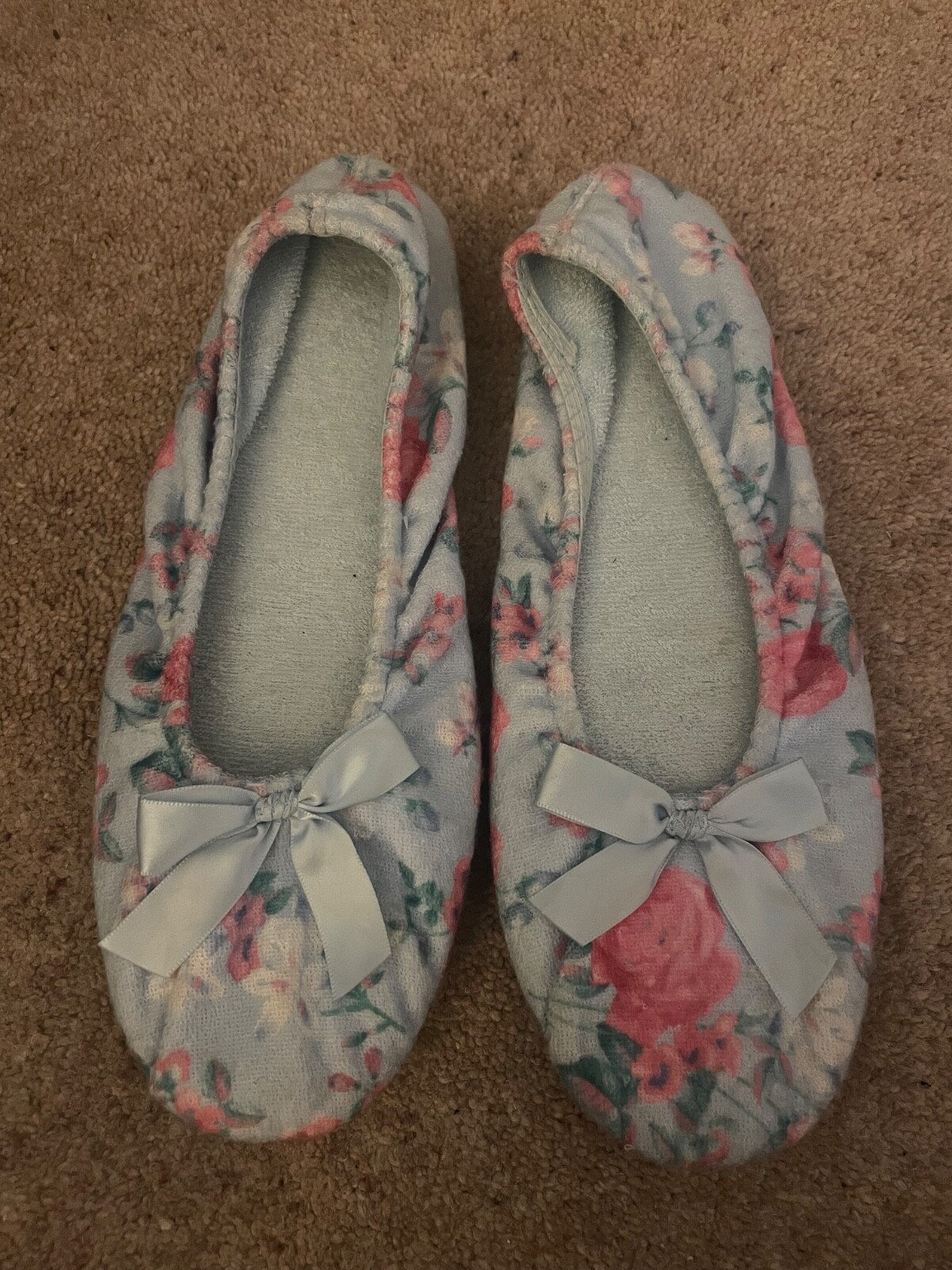 SAOLA ciabatte slip on taglia 6 7 azzurro con fiori rosa e bianchi suola antiscivolo