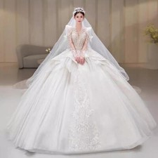 Wedding Dress Size 2 4 6 8 10 White Princess Ball Gown Long Sleeve Train Corset