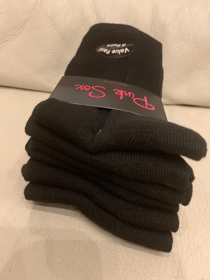 Conjunto de 6 pares de calcetines negros elásticos suaves cómodos paquete económico Pink Sox para mujer nuevos Foto 4 de 4