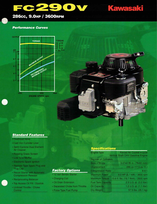 Genuine Kawasaki Dealer Sales Brochure/Product Spec Sheet FC290V