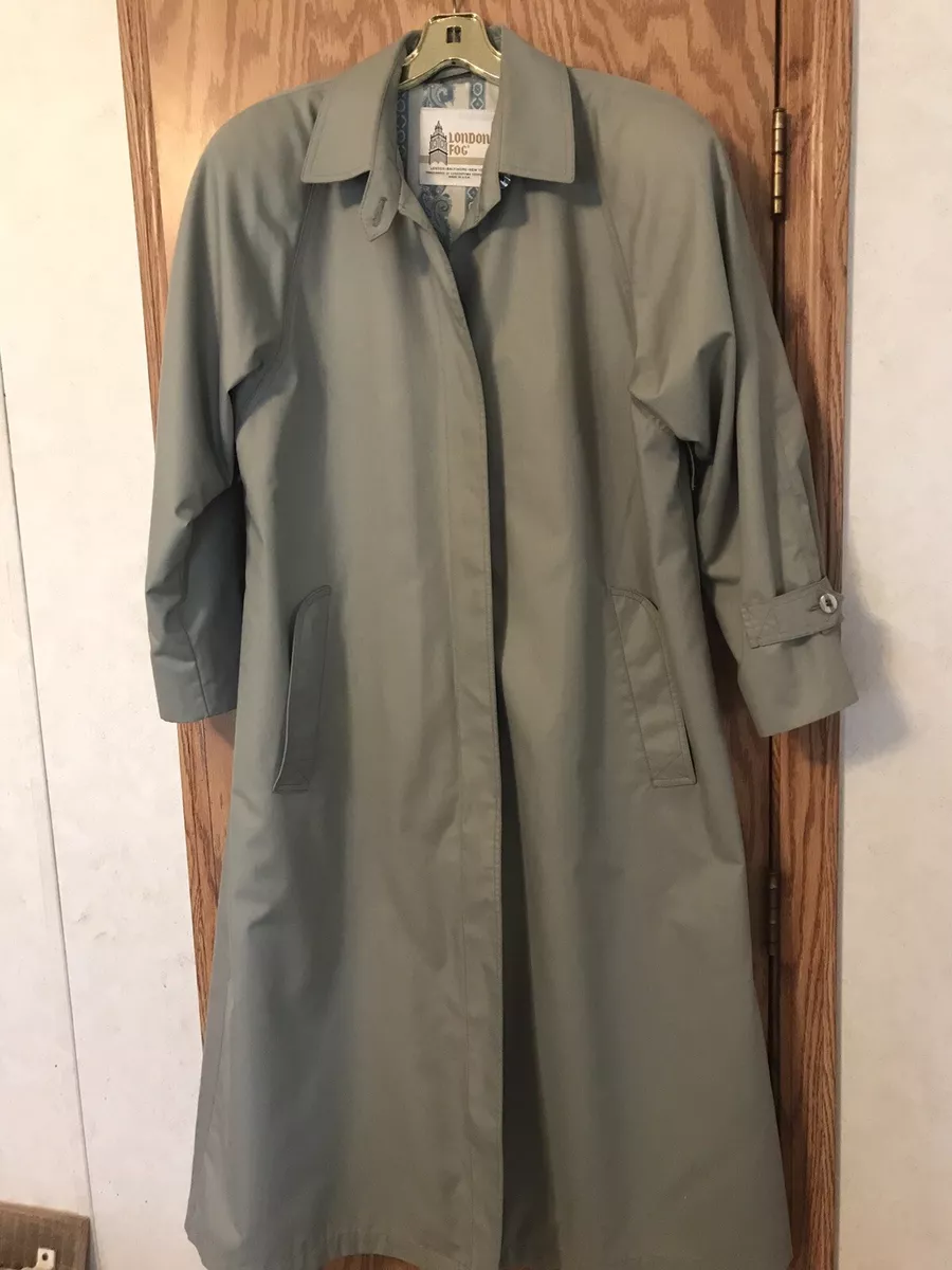 LONDON FOG Vintage Rain Trench Coat Blue Green with Liner Size 10 Reg