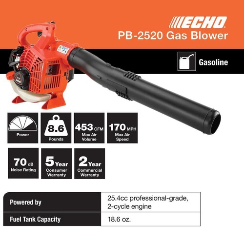ECHO Handheld Gas Leaf Blower 170 MPH 453 CFM 25.4cc 2-Stroke Variable Speed - Picture 4 of 8