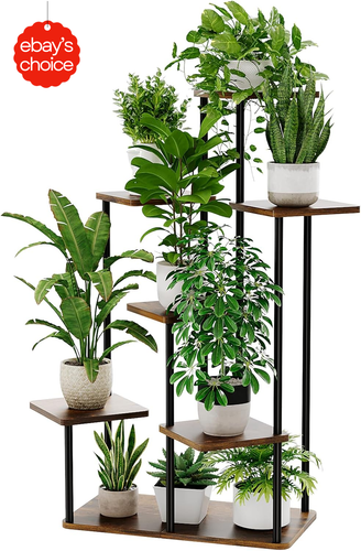 7 Tier Metal Plant Stand Tall Indoor Outdoor Flower Garden Shelf Brown - Picture 12 of 12