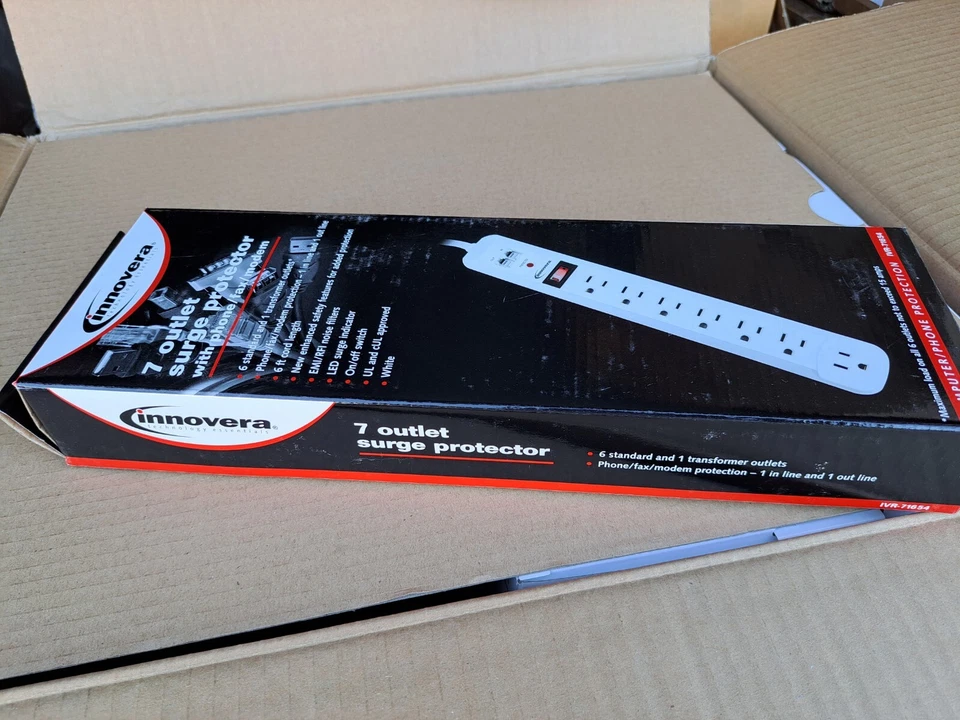 Innovera 7 Outlet Surge Protector with Phone/Modem/Fax 6ft cord 71654 - Image 2 of 4