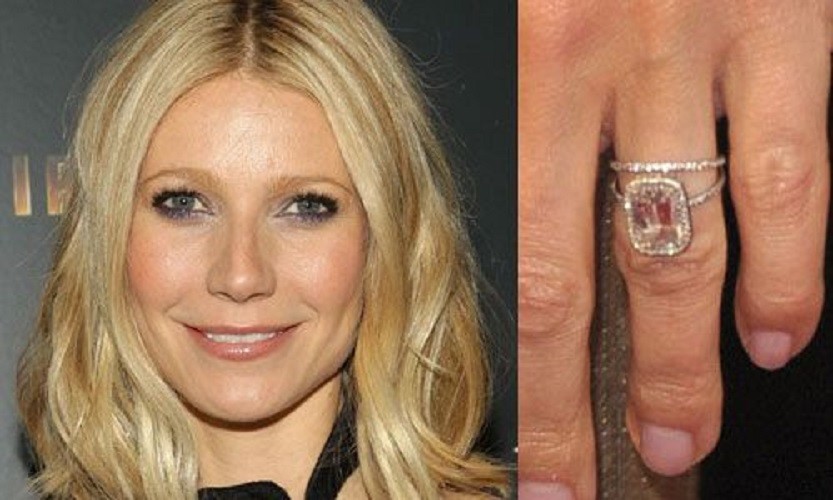 Gwyneth Paltrow Asscher cut center CZ, a halo of micro pave CZ Wedding Ring