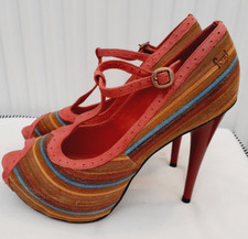 Feud London Rainbow Striped Womens Shoes.Platform.T-bar.Peep toe. Pinup. Diva.6
