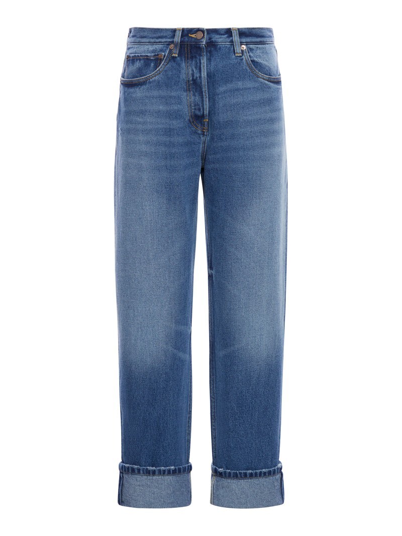 PRADA $1470 Light Blue Wide-Leg Denim Jeans New & Authentic