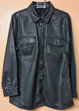 Mint Velvet Shacket Black Faux Leather Chest Pockets Snap Close Size Small