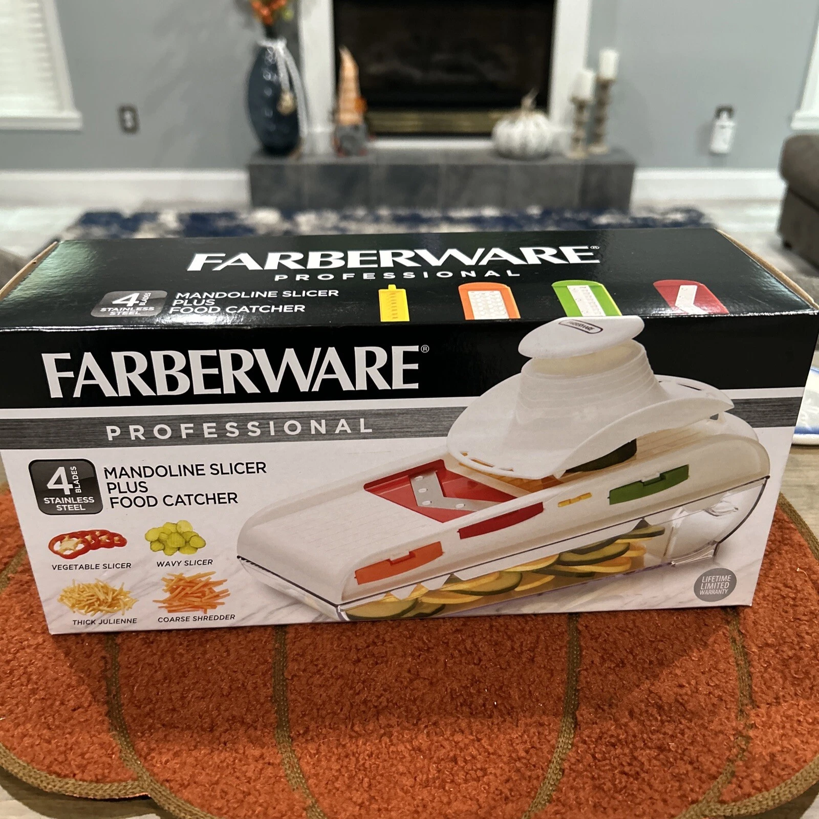Farberware Professional Mandolin Multi Slicer 4 Color Blades W/ Food Catcher