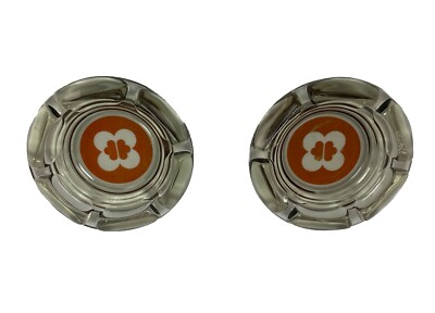 2 Hyatt Regency Hotel Ashtray 1980s Orange Butterfly Logo Gray Glass Vintage