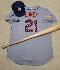 2015 JAMES LONEY GAME USED 4TH OF JULY TAMPA RAYS JERSEY HAT BAT! PHOTOMATCHED!