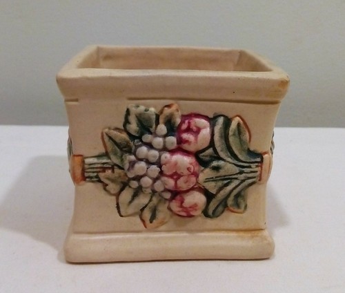 REDUCED Vintage Weller Roma Art Pottery Embossed Creamware Square 