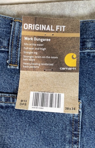 CARHARTT B13 DPS WORK DUNGAREE JEANS NWT 38/34 (36/33) Original Dungaree Fit - Picture 11 of 12