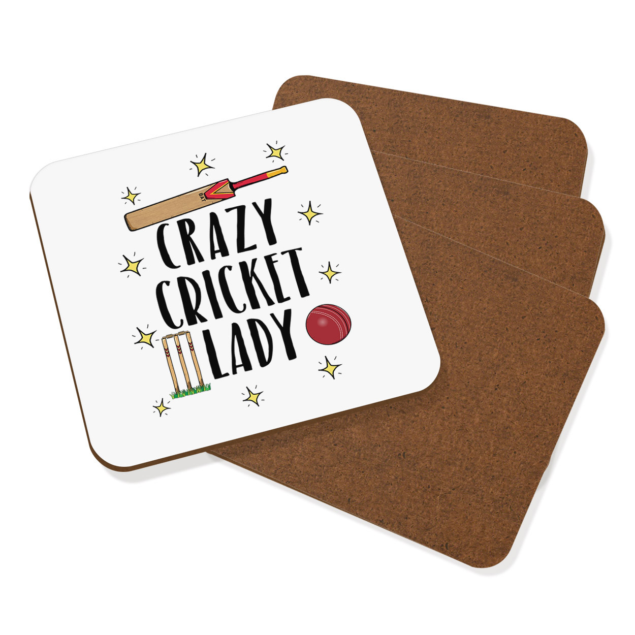 Crazy Cricket Lady Coaster Drinks Mat Set Of 4 - Funny Sport