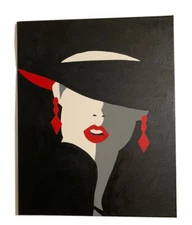 WOMAN  WITH HAT Hand painted art canvas 16”X20”Acrylic painting